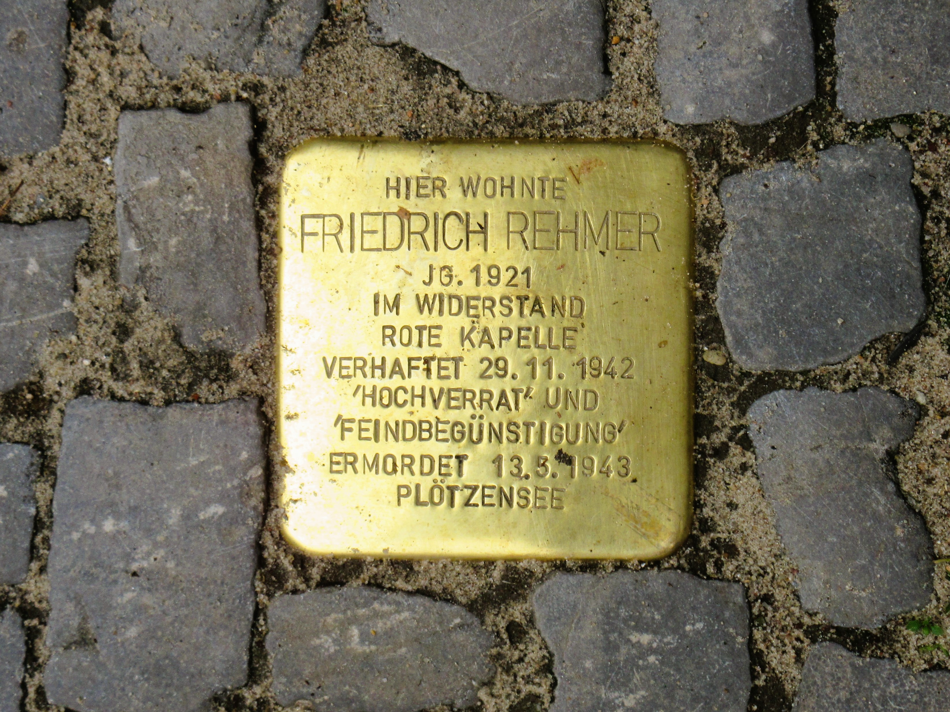 Stolperstein für Friedrich Rehmer, Harzer Straße 33
